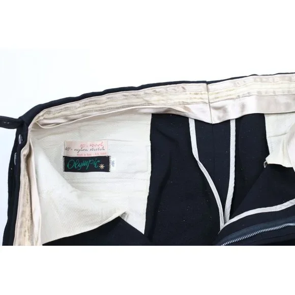 Vintage 40s Mens 34x32 Olympic Stretch Wool Stirrup Skiing Pants Black Italy - Picture 7 of 12
